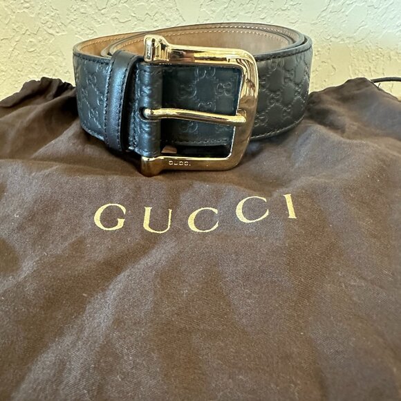 🖤 Authentic Gucci Brown Leather Embossed GG Belt | Gold Buckle | Size 90/36 - Picture 7 of 8